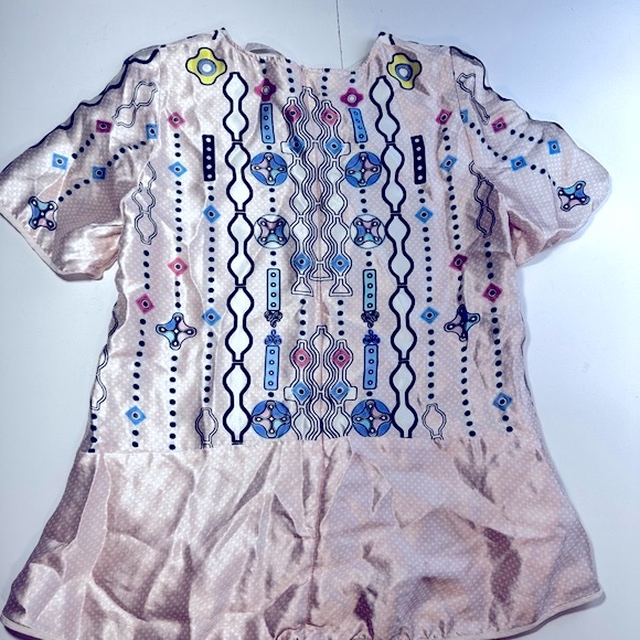Peter Pilotto Pink Kia Blush Artsy Abstract 100% Silk Short Sleeve Shirt Size 6 - Picture 3 of 13